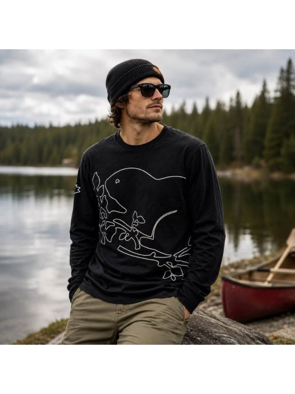 Roots Beaver Graphic Long Sleeve Shirt Men’s Large Black